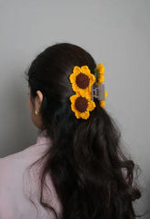 Crochet Hair Clutcher - Sunflower