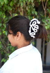 Crochet Hair Scrunchie - B&W