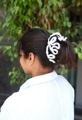 Crochet Hair Scrunchie - B&W