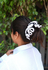 Crochet Hair Scrunchie - B&W