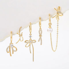 Bows And Pearls Piercing Set (in Pair)