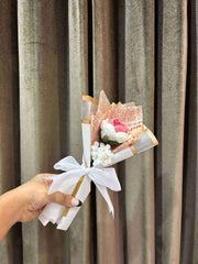 Shaded Pink Rose with Forget-Me-Nots Bouquet