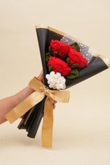 3 Red Roses with Forget-Me-Nots & Leaves