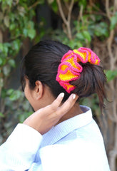Crochet Hair Scrunchie - Yellow&Pink