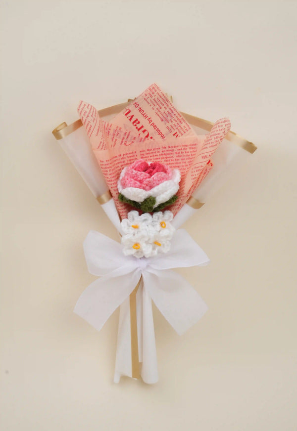 Shaded Pink Rose with Forget-Me-Nots Bouquet