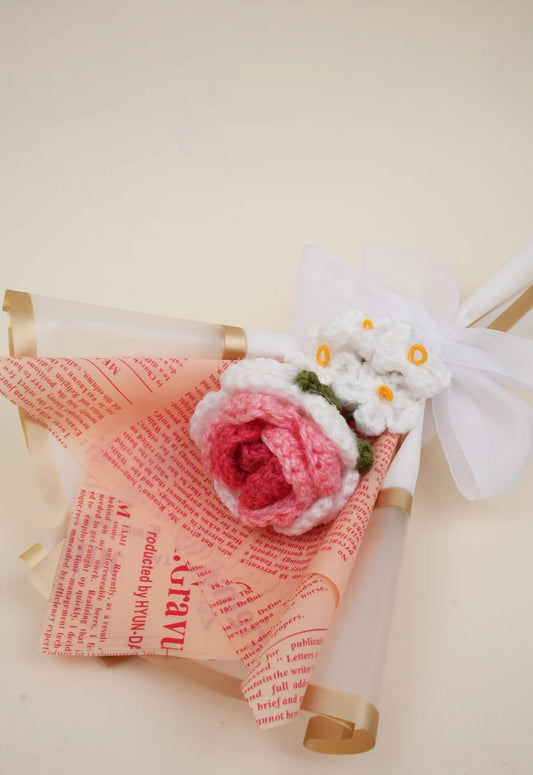 Shaded Pink Rose with Forget-Me-Nots Bouquet