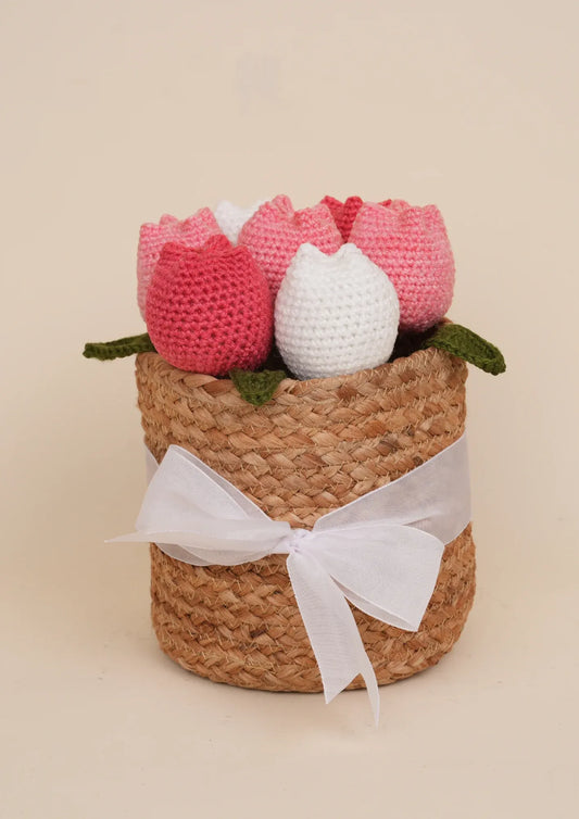 Pink Field of Tulips Basket