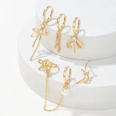 Bows And Pearls Piercing Set (in Pair)