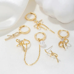 Bows And Pearls Piercing Set (in Pair)