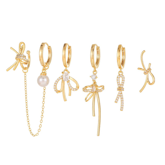 Bows And Pearls Piercing Set (in Pair)