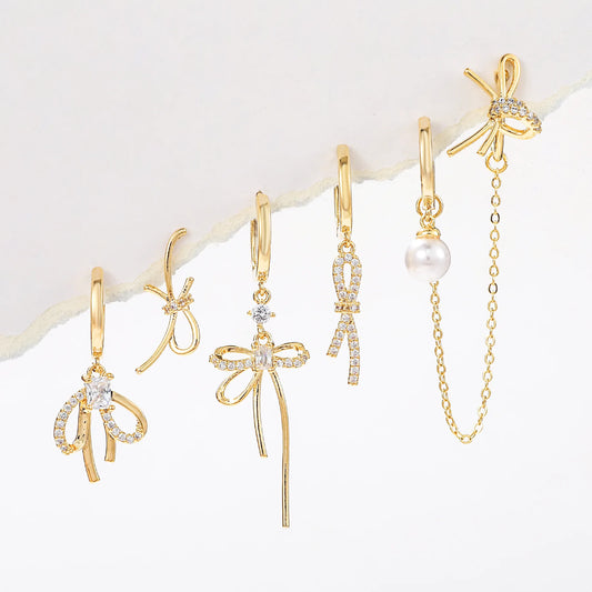 Bows And Pearls Piercing Set (in Pair)