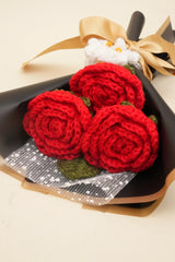 3 Red Roses with Forget-Me-Nots & Leaves