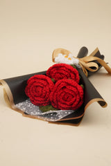 3 Red Roses with Forget-Me-Nots & Leaves